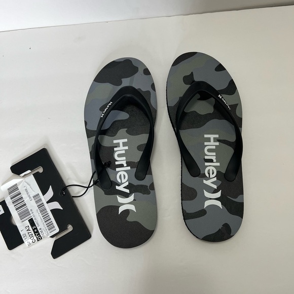 Hurley Mens Size 9 Flip Flops Black Gray Sandals Camo camouflage slides - Picture 2 of 15